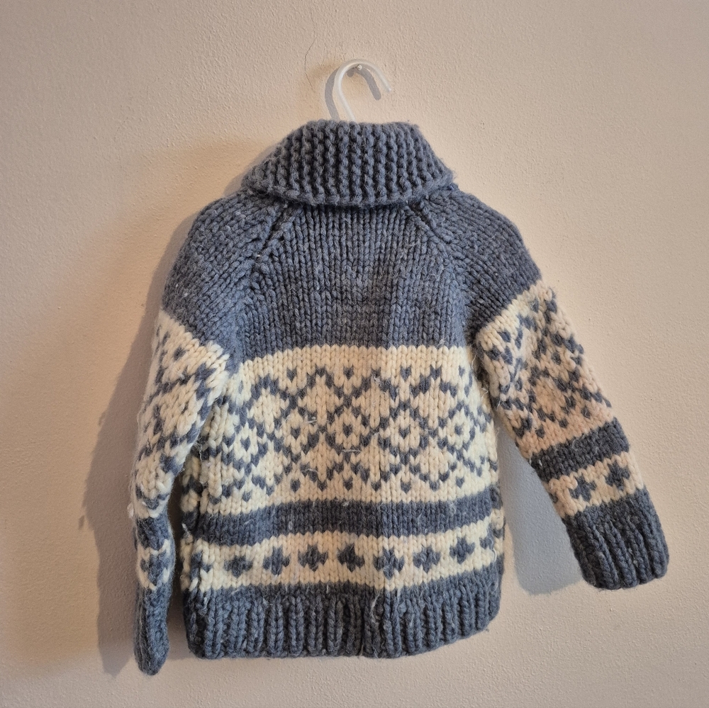 Vintage Wool Zip Up Cardigan Cowichan Style Kids Size 5 6 - Picture 3 of 8